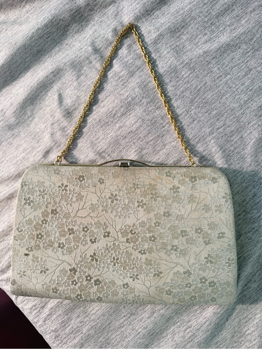 Vintage Cream Floral Jacquard Clutch with Gold Chain